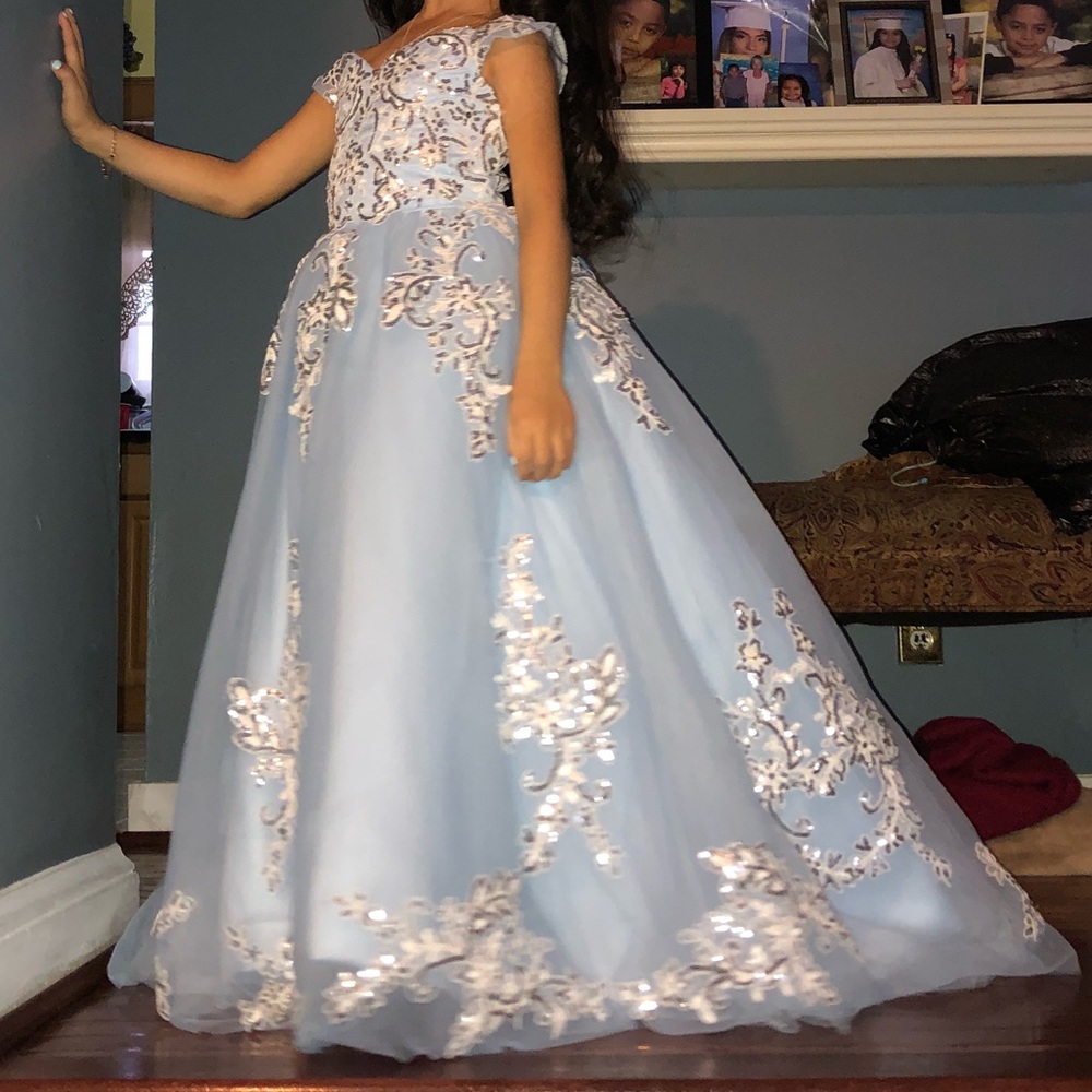 Dress for girl silver and blue light